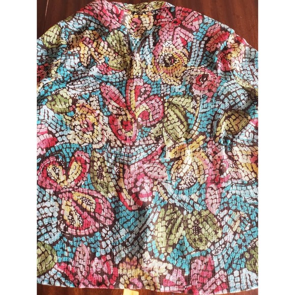 Alfred Dunner Plus Mosaic Butterfly Semi Sheer 3/4 Sleeve Button Down Top 14P - Picture 8 of 8